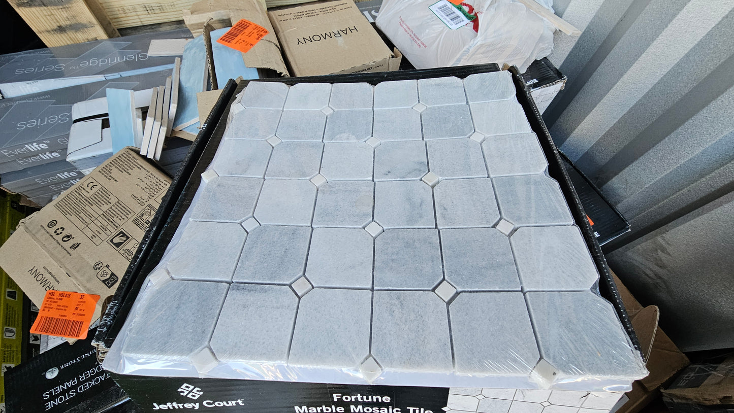 Fortune Polished White/Grey Marble Mosaic Tile