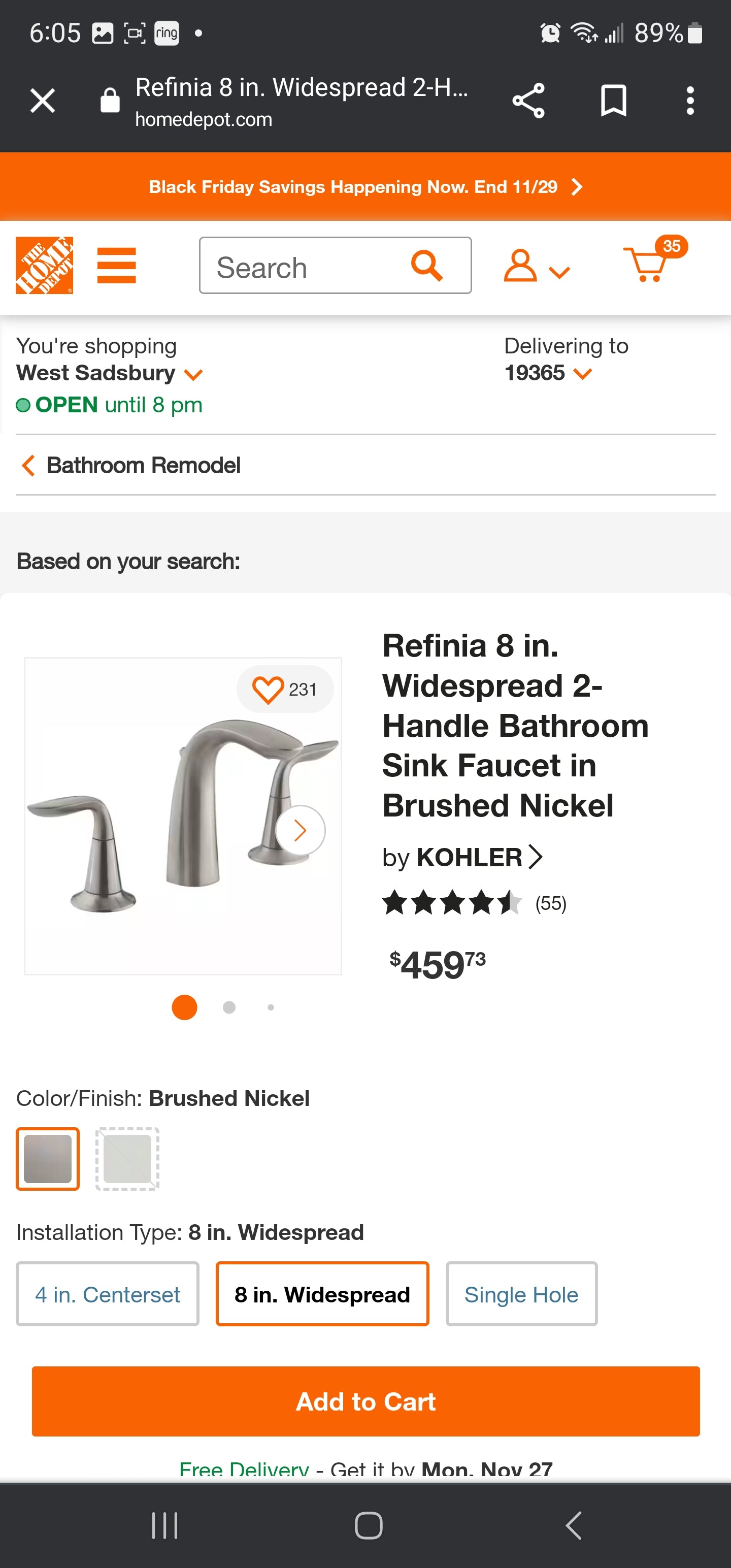 Kohler Refinia Widespread Faucet